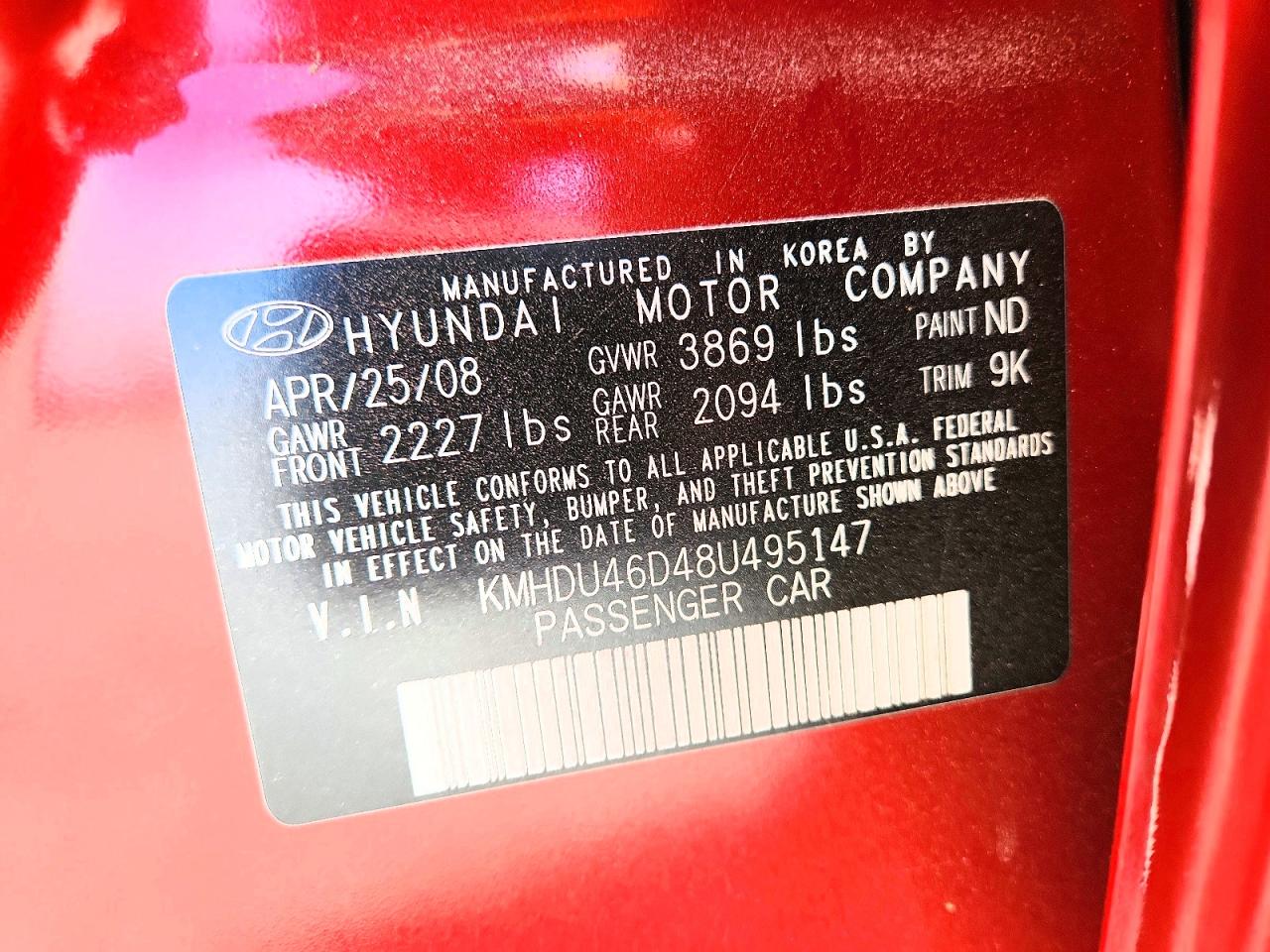 2008 HYUNDAI ELANTRA GLS photo 37