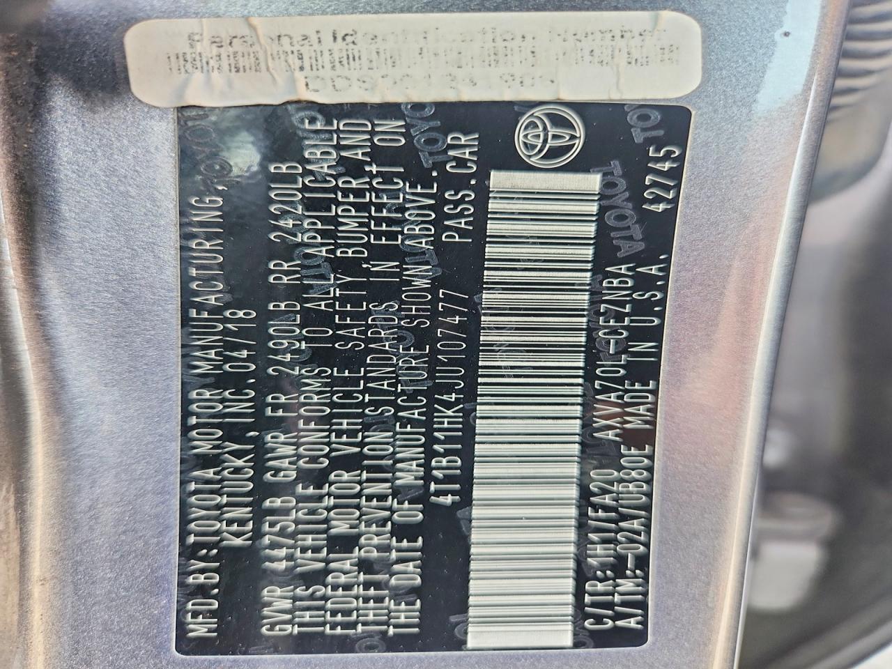 2018 TOYOTA CAMRY LE photo 34