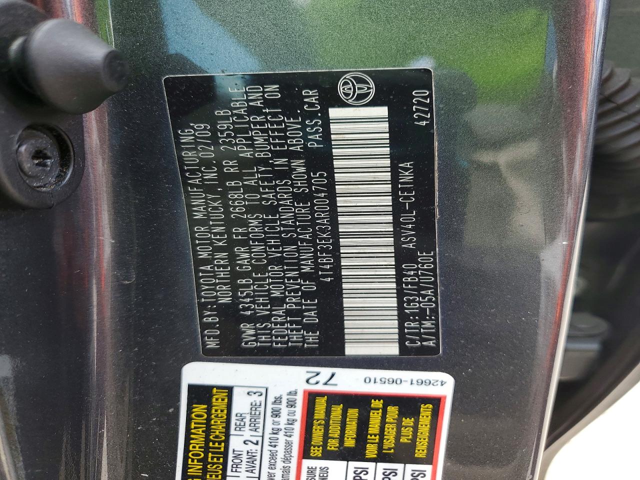 2010 TOYOTA CAMRY LE photo 12