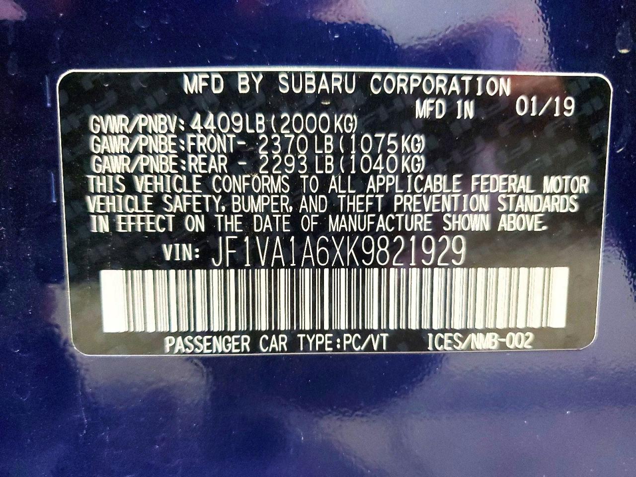 2019 SUBARU WRX photo 37