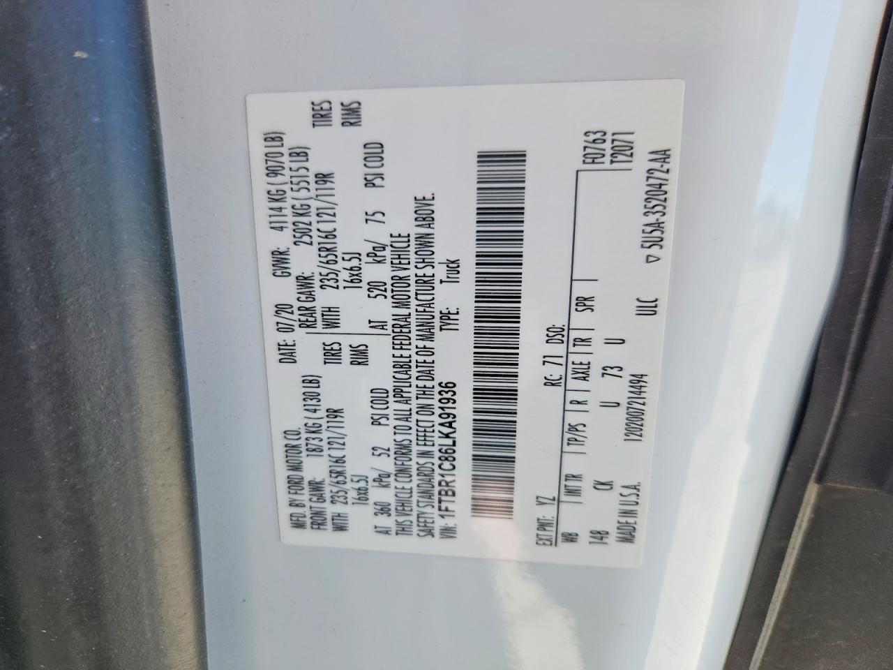 2020 FORD TRANSIT T-250 photo 25