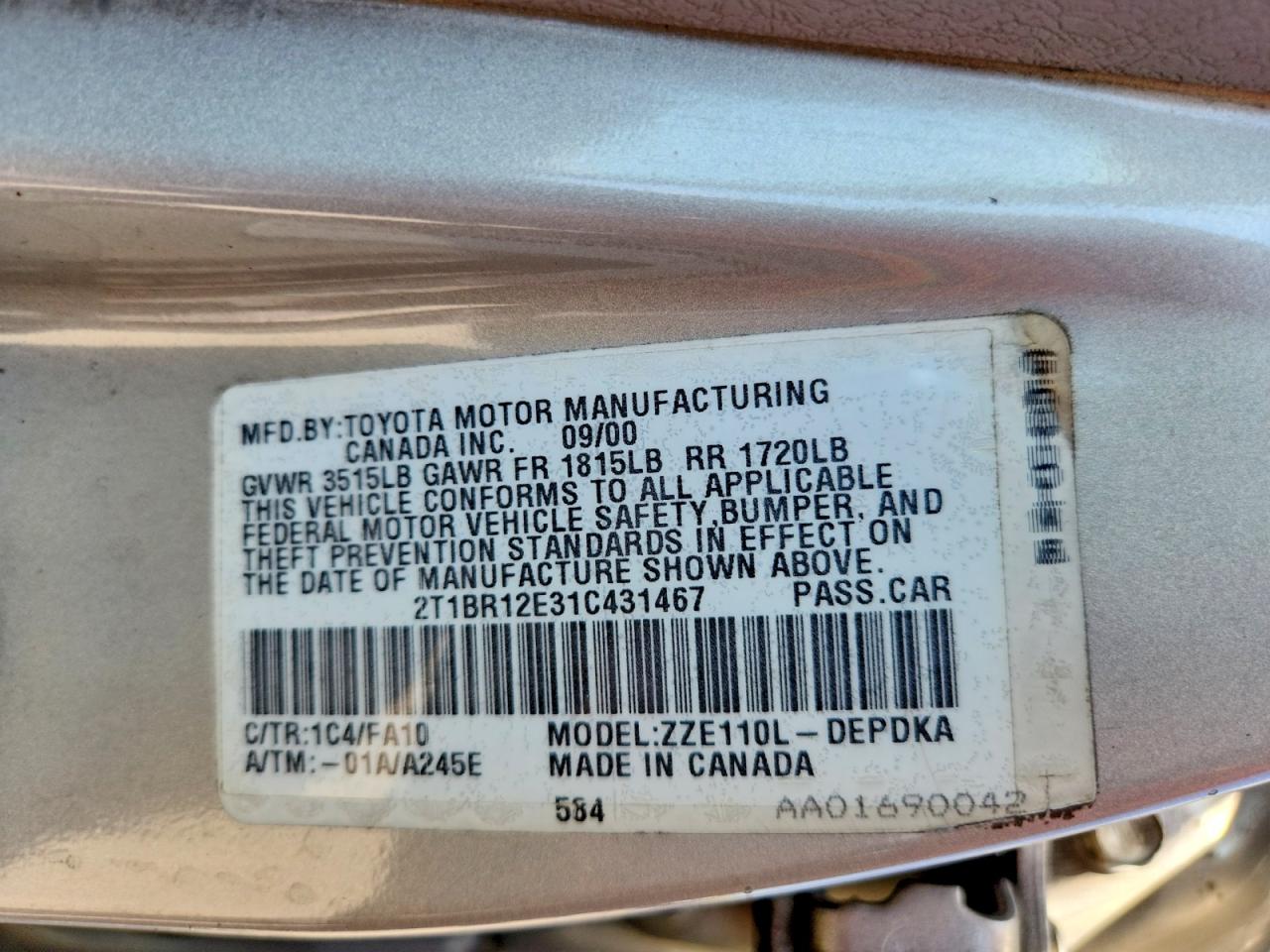 2001 TOYOTA COROLLA LE photo 23