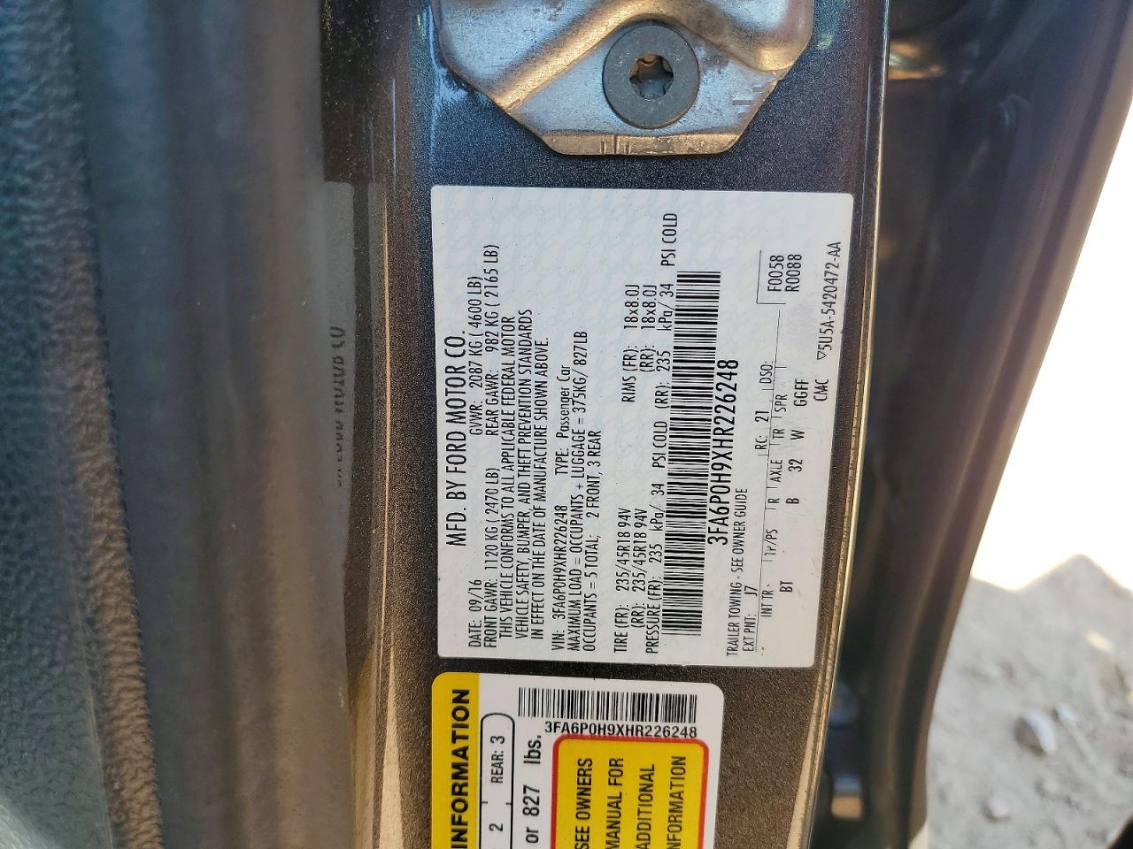 2017 FORD FUSION SE photo 23