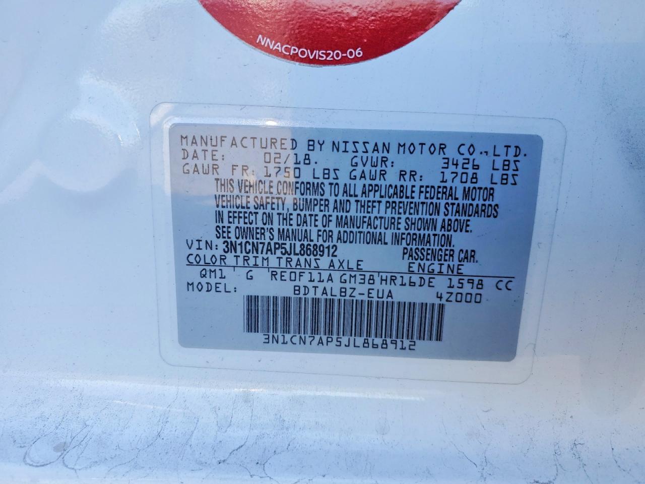 2018 NISSAN VERSA SV photo 37