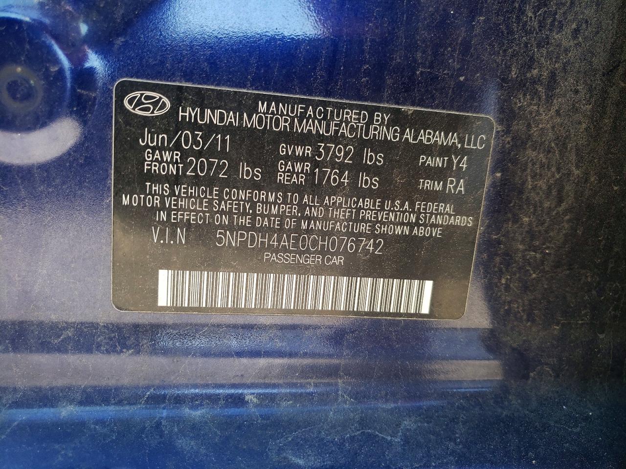 2012 HYUNDAI ELANTRA GLS photo 13