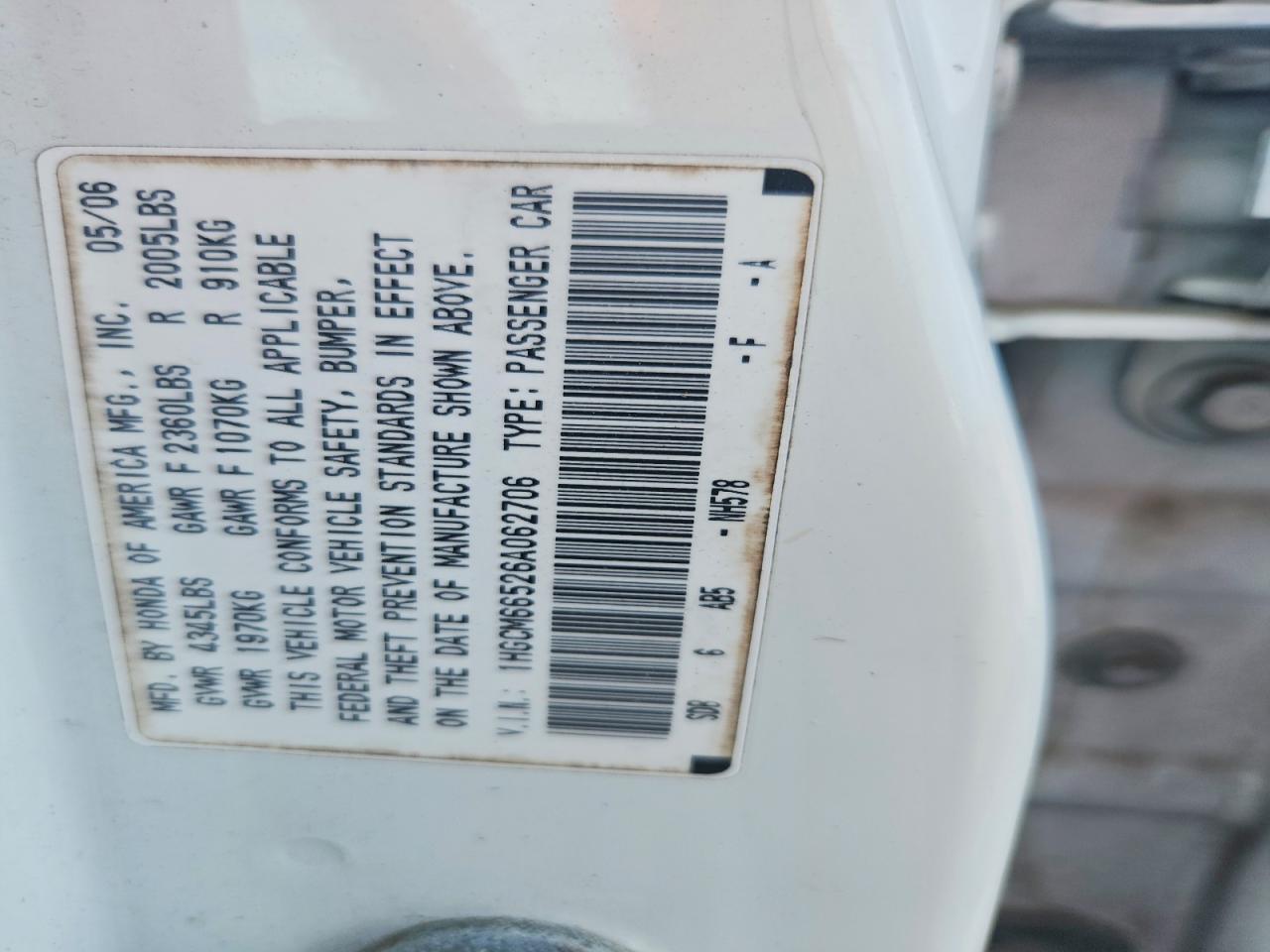2006 HONDA ACCORD EX photo 25