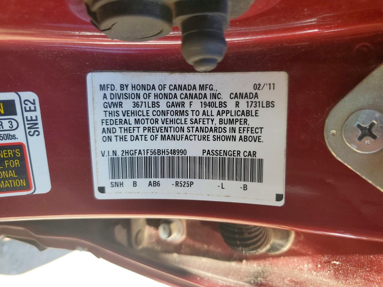 2011 HONDA CIVIC LX photo 12