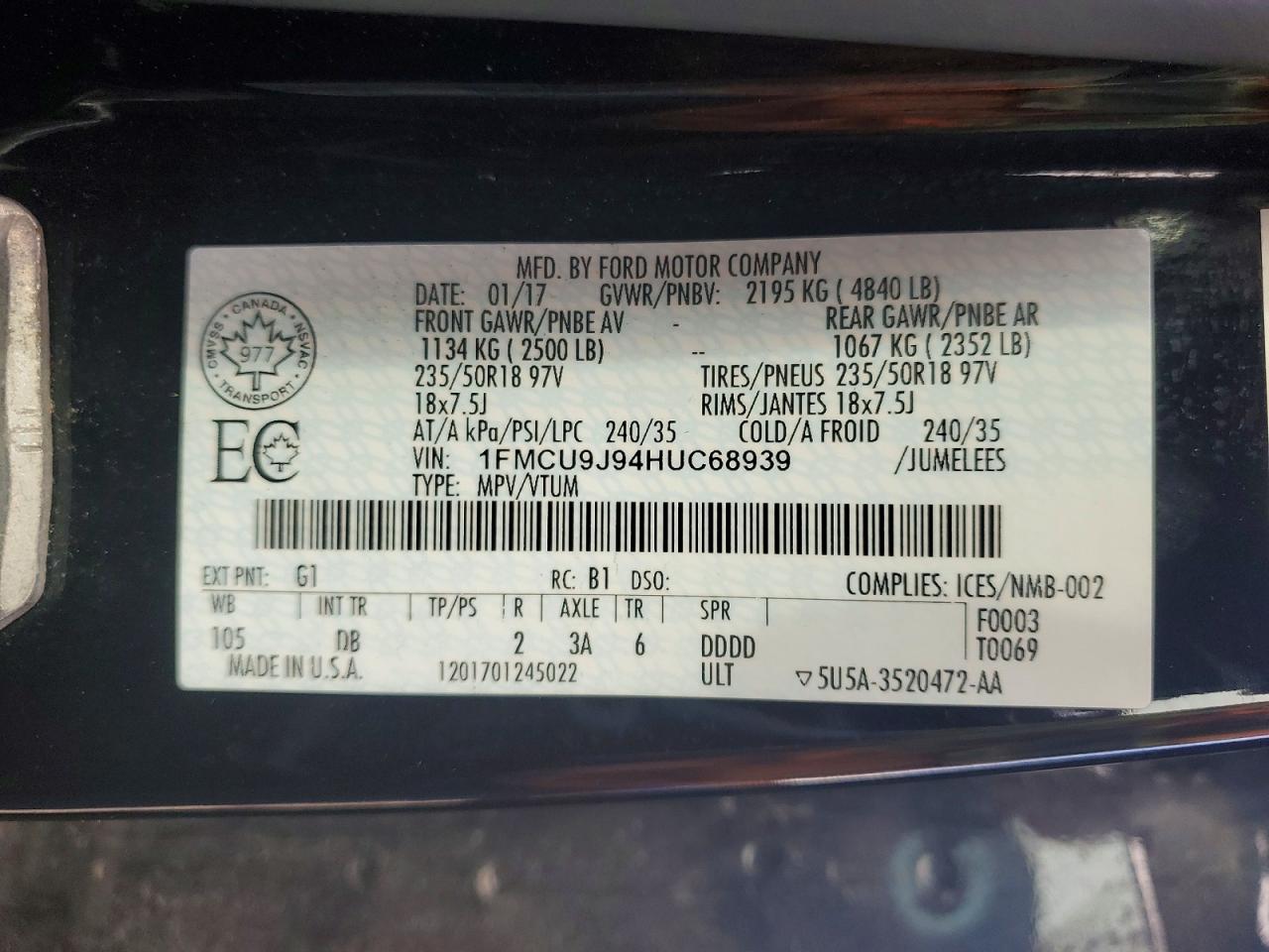 2017 FORD ESCAPE TITANIUM photo 37