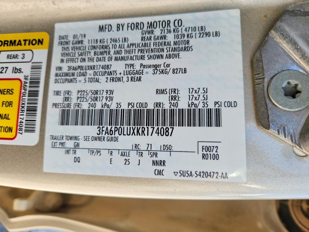 2019 FORD FUSION SE photo 34