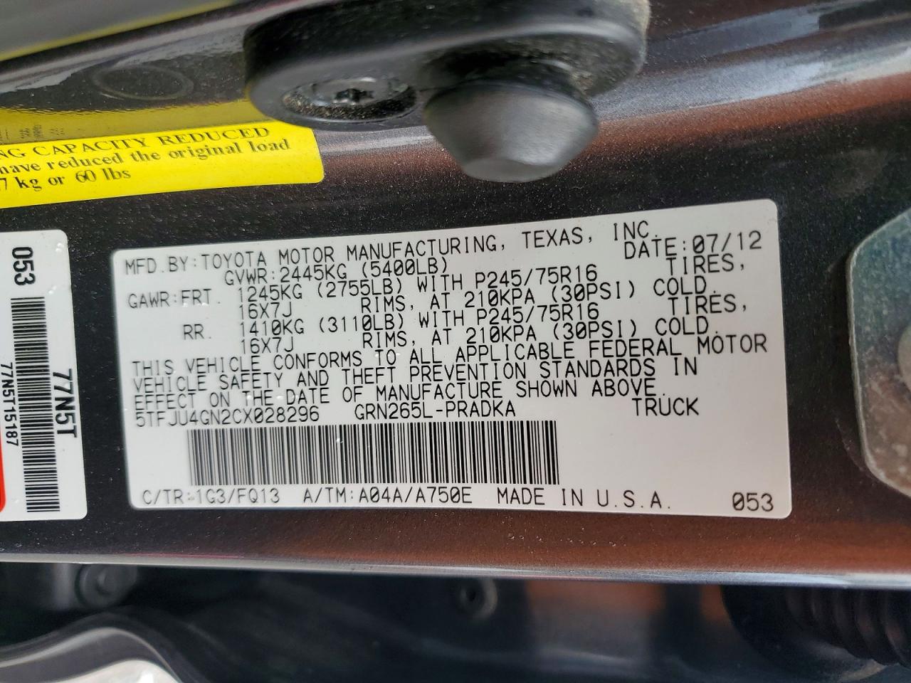 2012 TOYOTA TACOMA DOUBLE CAB PRERUNNER photo 34