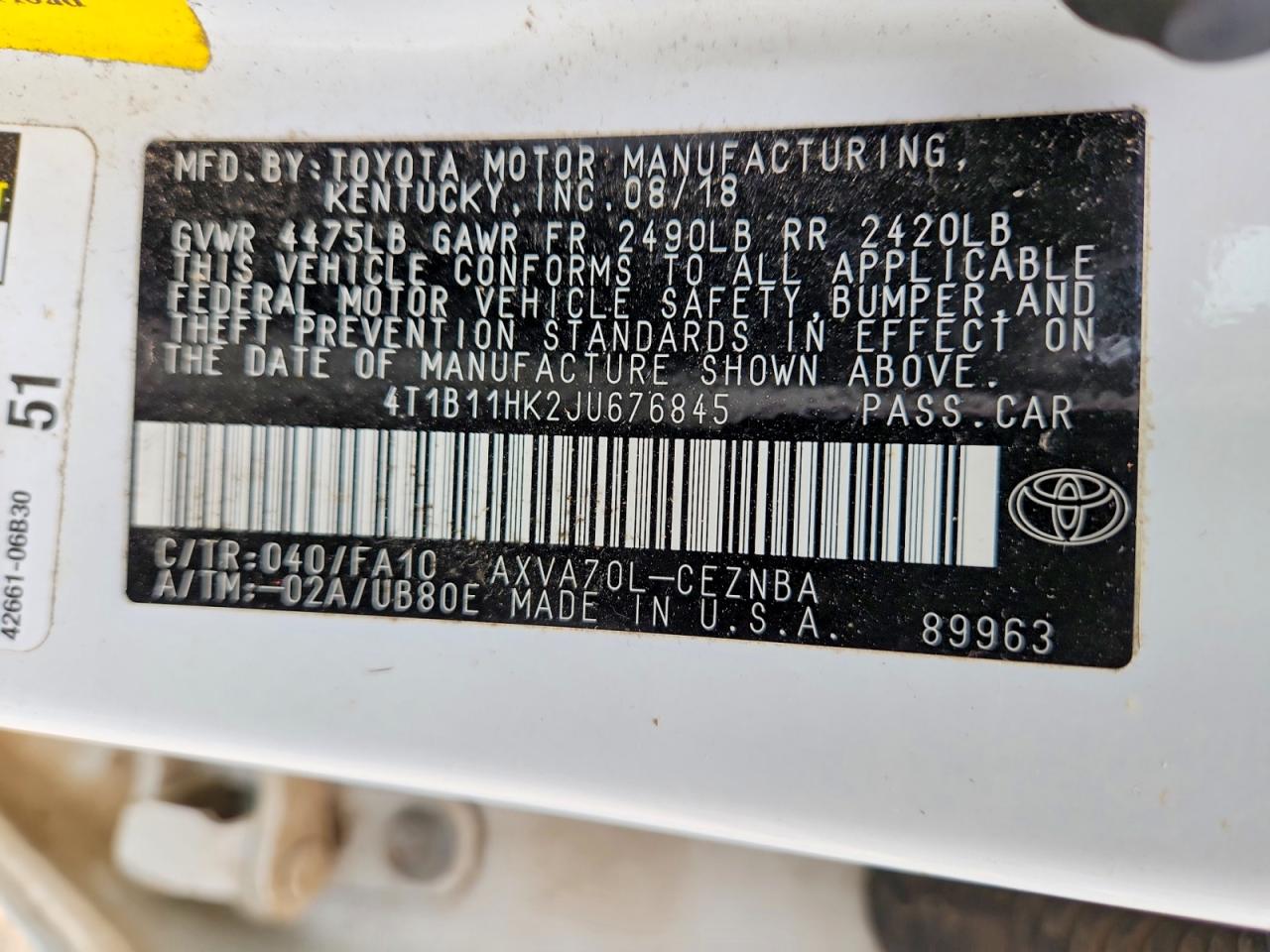 2018 TOYOTA CAMRY LE photo 34