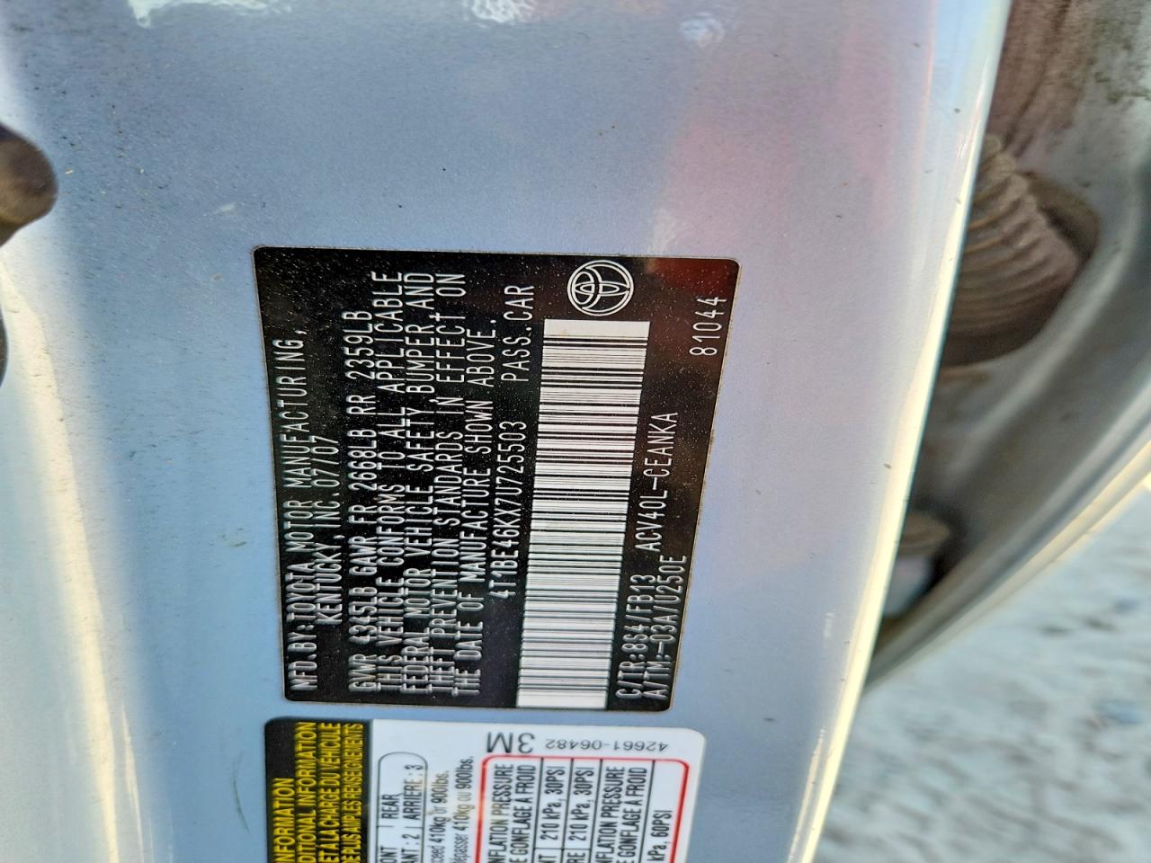 2007 TOYOTA CAMRY LE photo 23