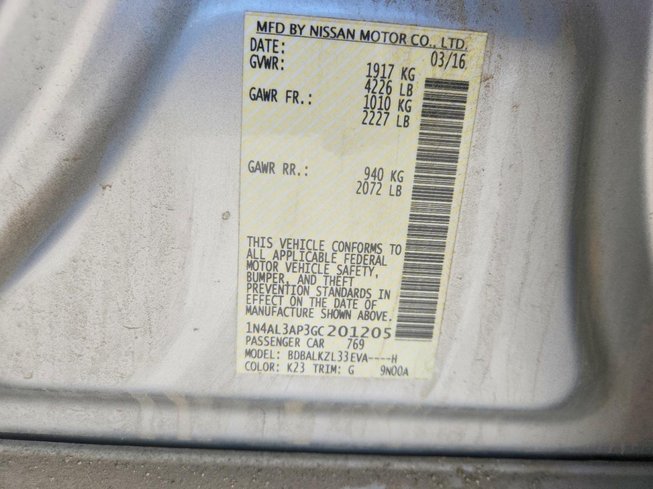 2016 NISSAN ALTIMA 2.5 SV photo 23