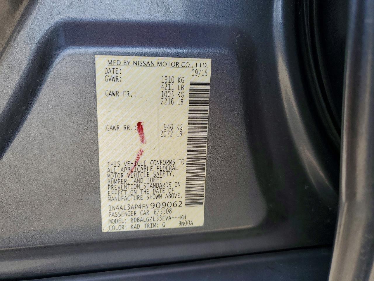 2015 NISSAN ALTIMA 2.5 S photo 12