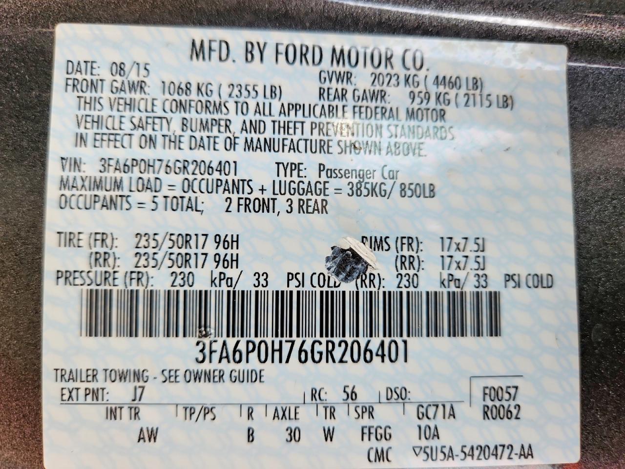 2016 FORD FUSION SE photo 34
