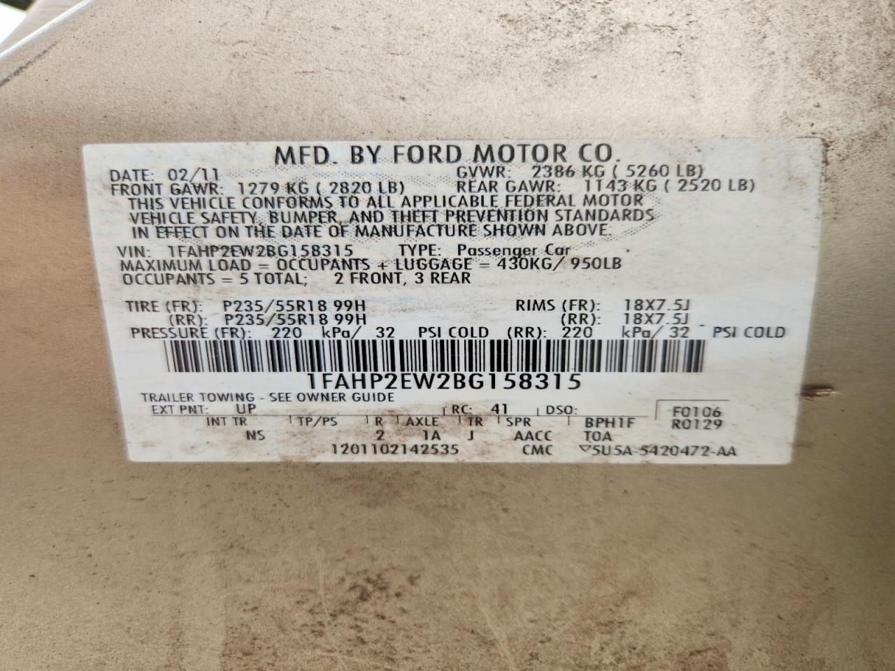 2011 FORD TAURUS SEL photo 23