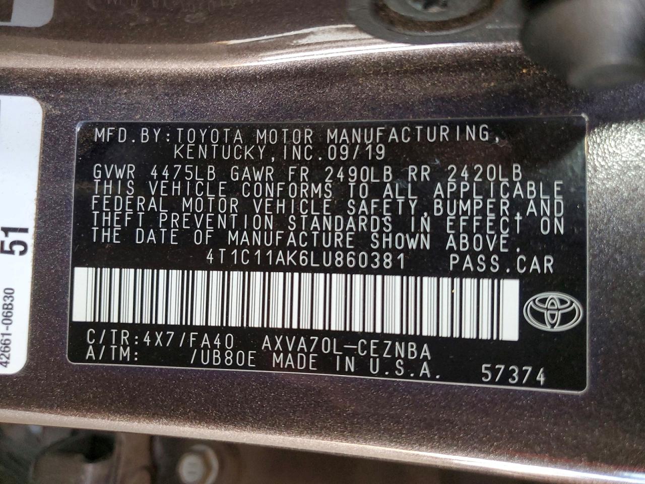2020 TOYOTA CAMRY LE photo 23