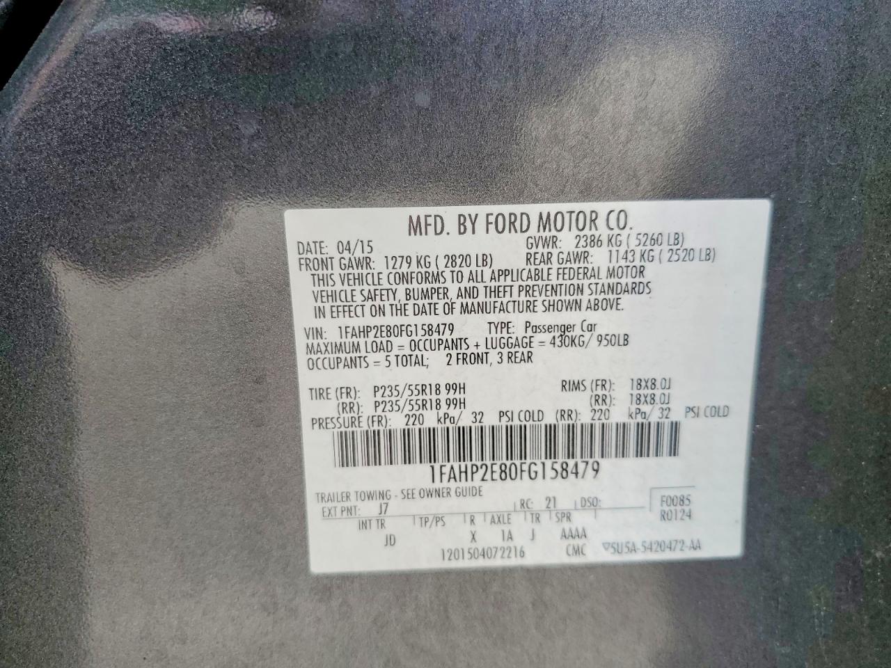 2015 FORD TAURUS SEL photo 25