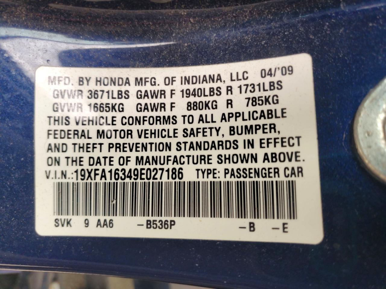 2009 HONDA CIVIC VP photo 34