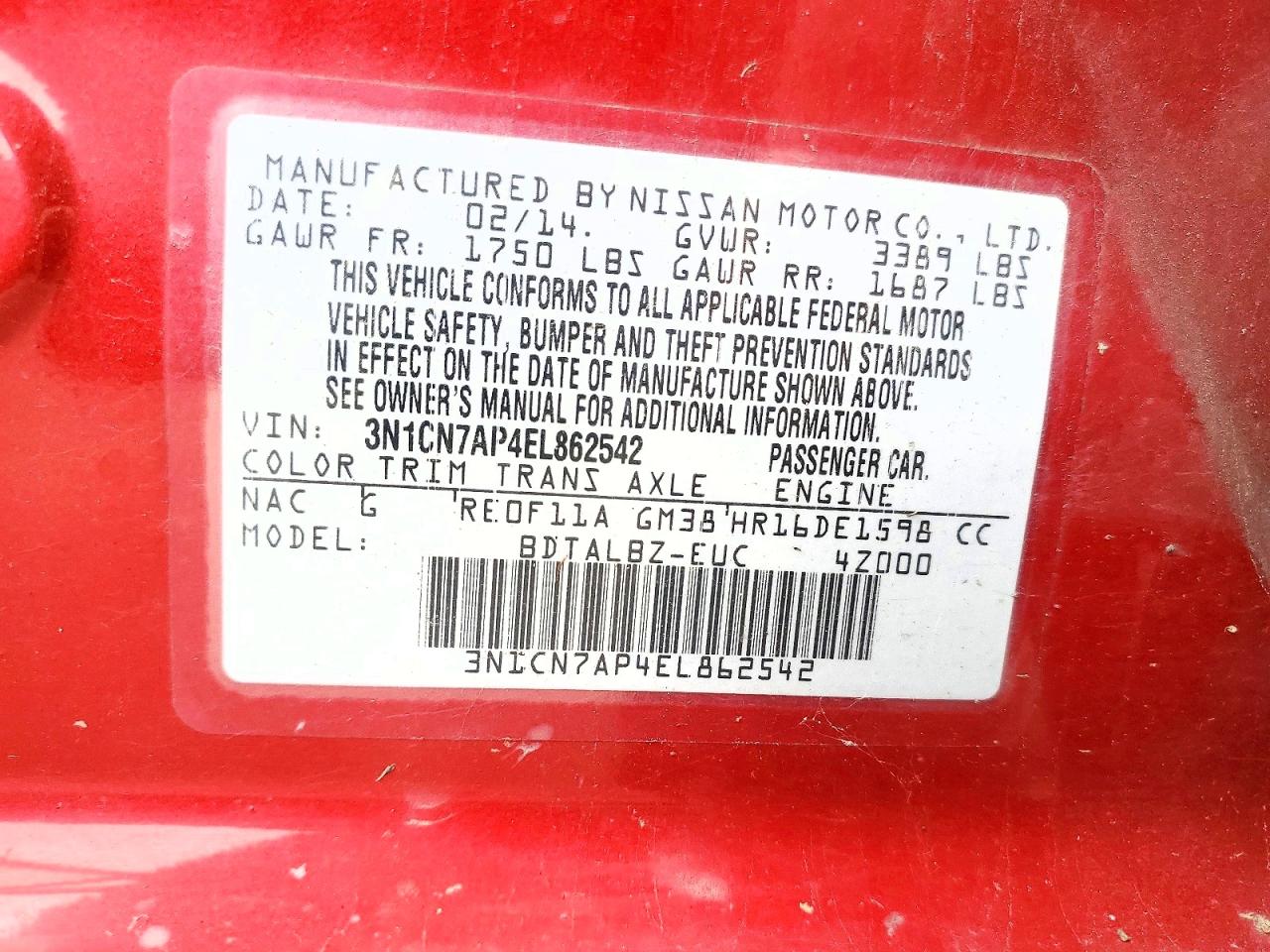 2014 NISSAN VERSA 1.6 SV photo 23