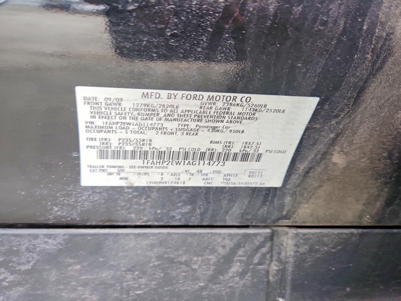 2010 FORD TAURUS SEL photo 12