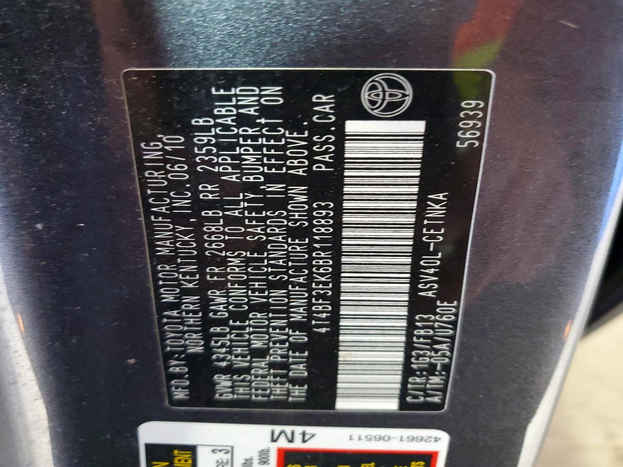 2011 TOYOTA CAMRY LE photo 34