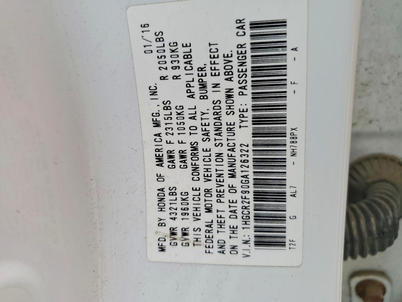 2016 HONDA ACCORD EXL photo 12