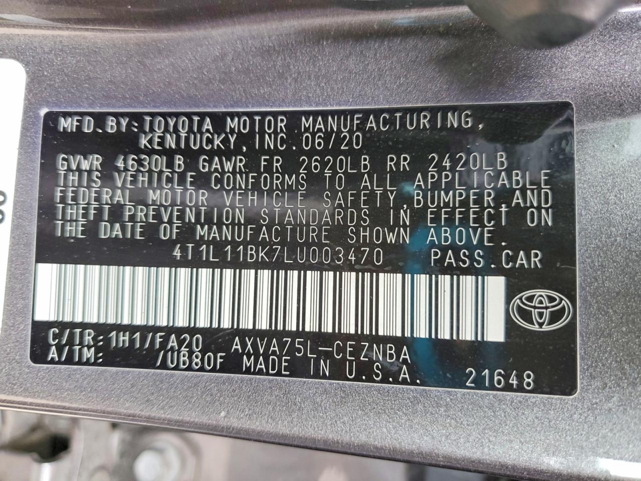 2020 TOYOTA CAMRY LE photo 25