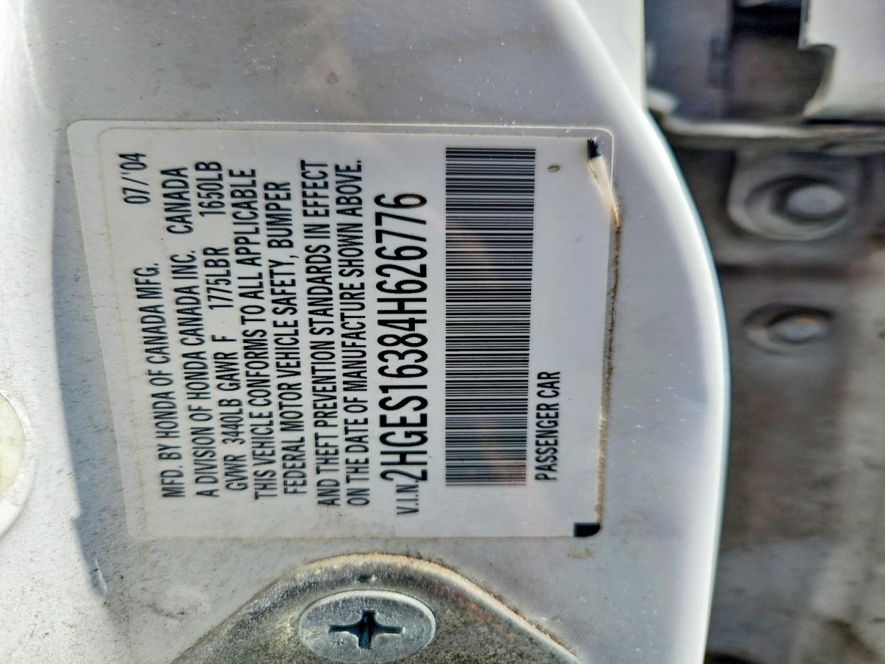 2004 HONDA CIVIC DX VP photo 34