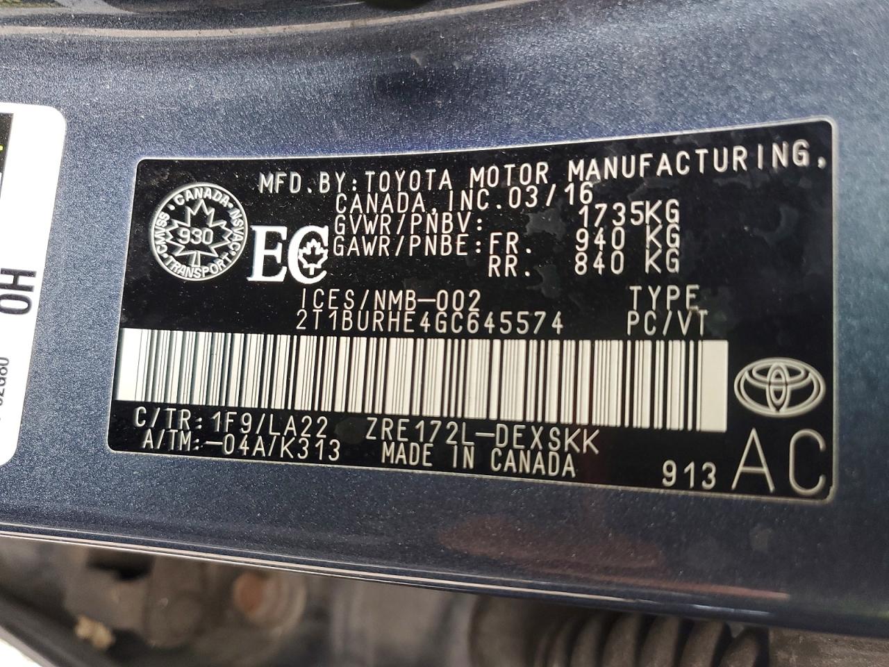 2016 TOYOTA COROLLA L photo 25