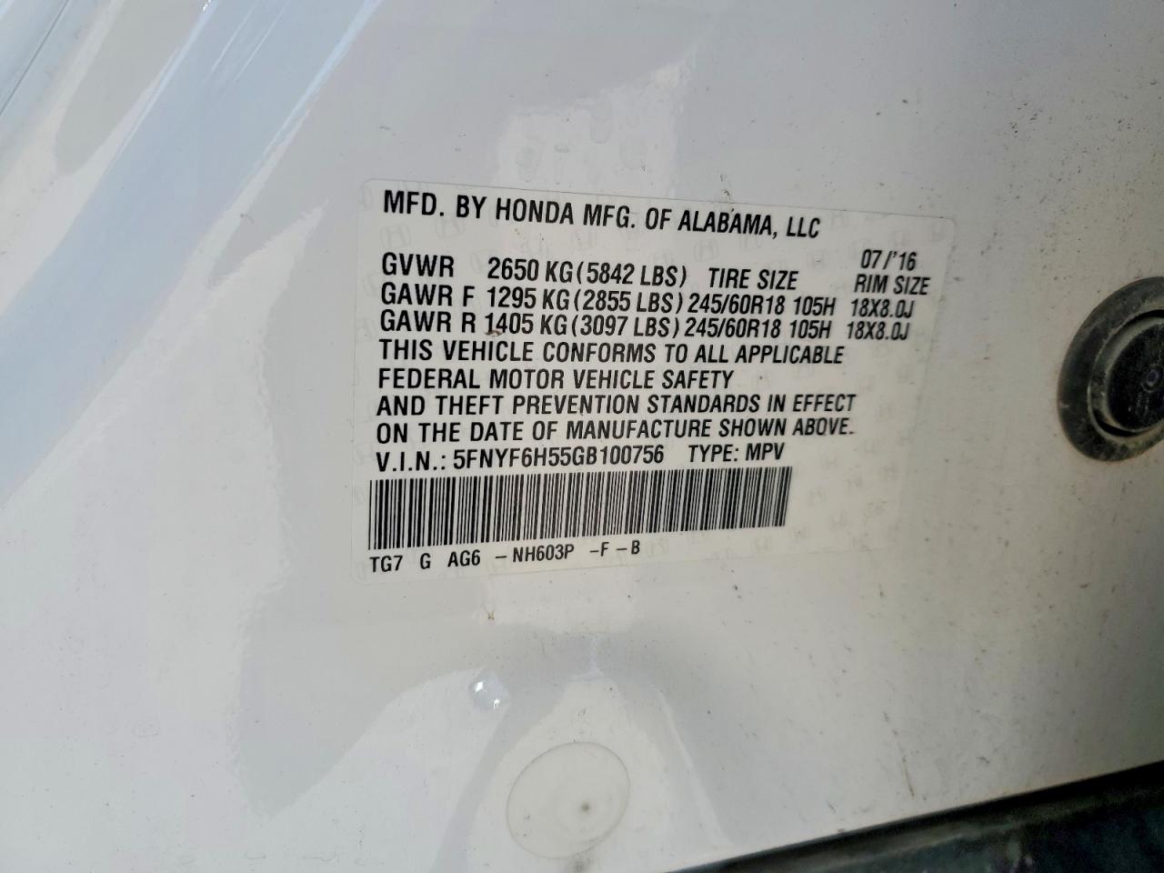 2016 HONDA PILOT EXL photo 37