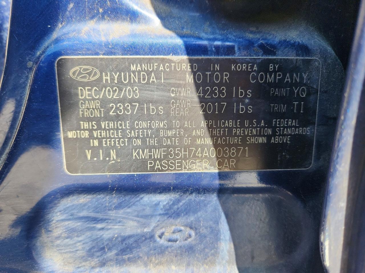 2004 HYUNDAI SONATA GLS photo 25