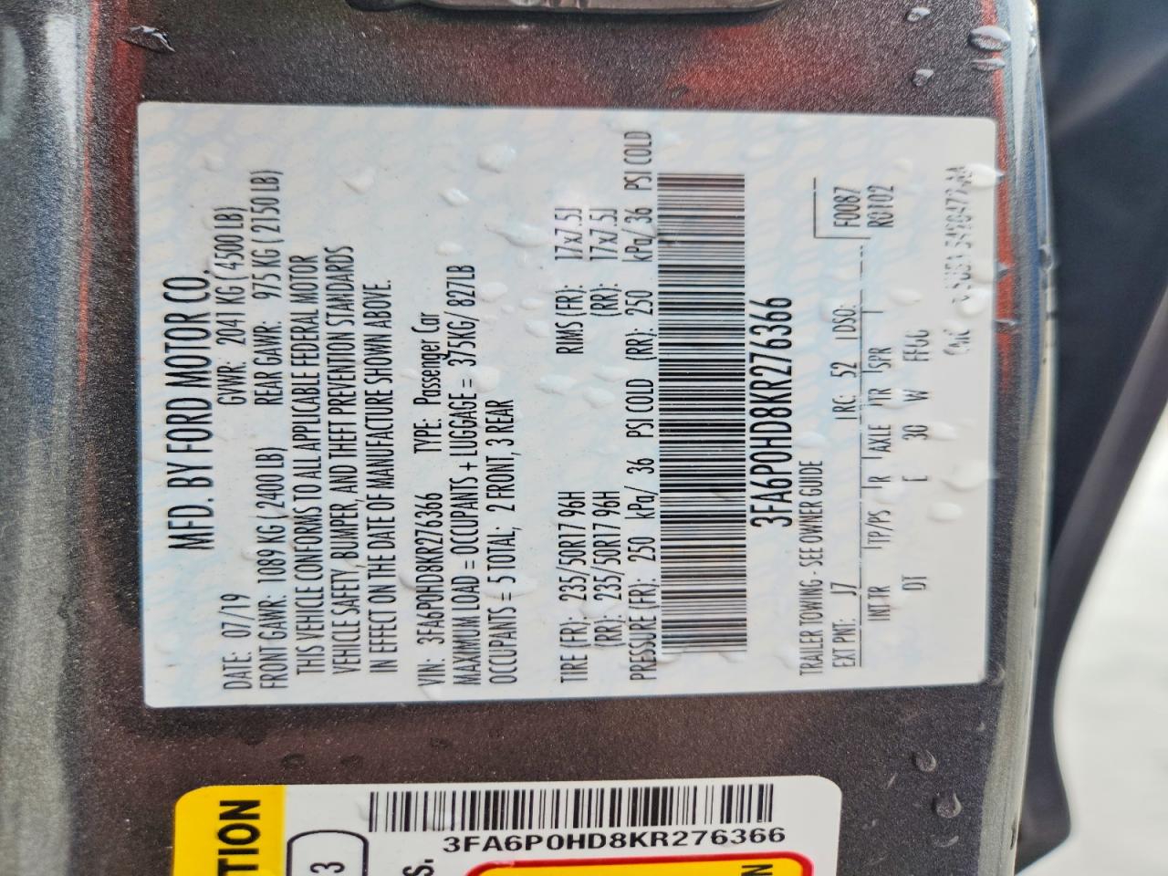 2019 FORD FUSION SE photo 37