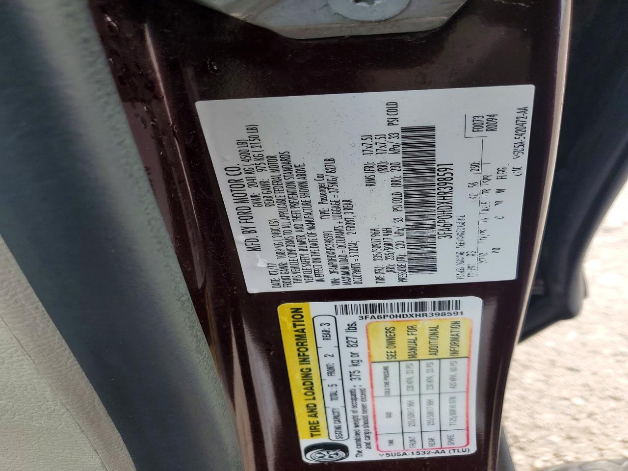 2017 FORD FUSION SE photo 23