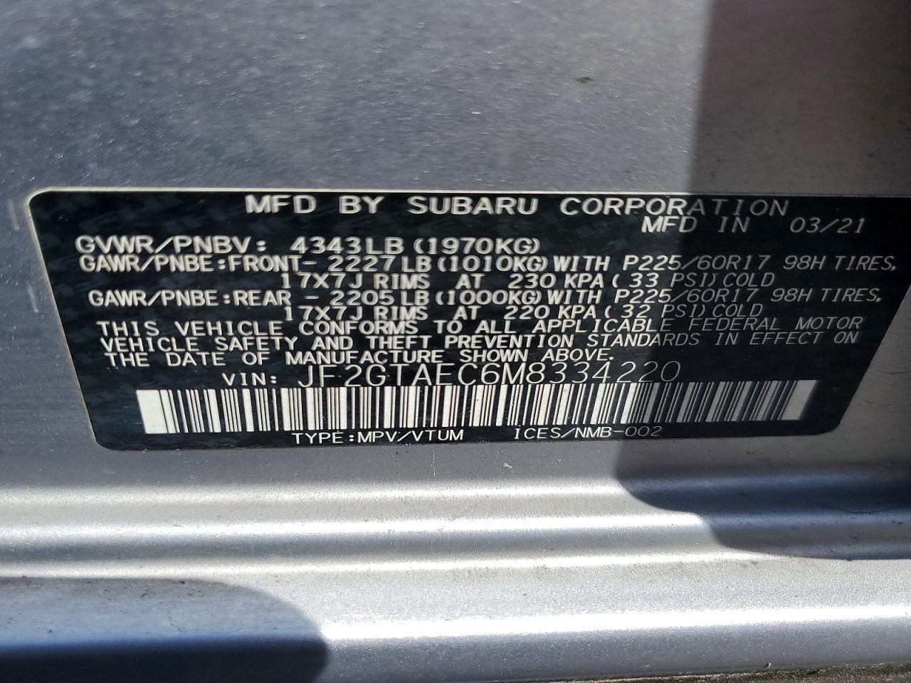2021 SUBARU CROSSTREK PREMIUM photo 13