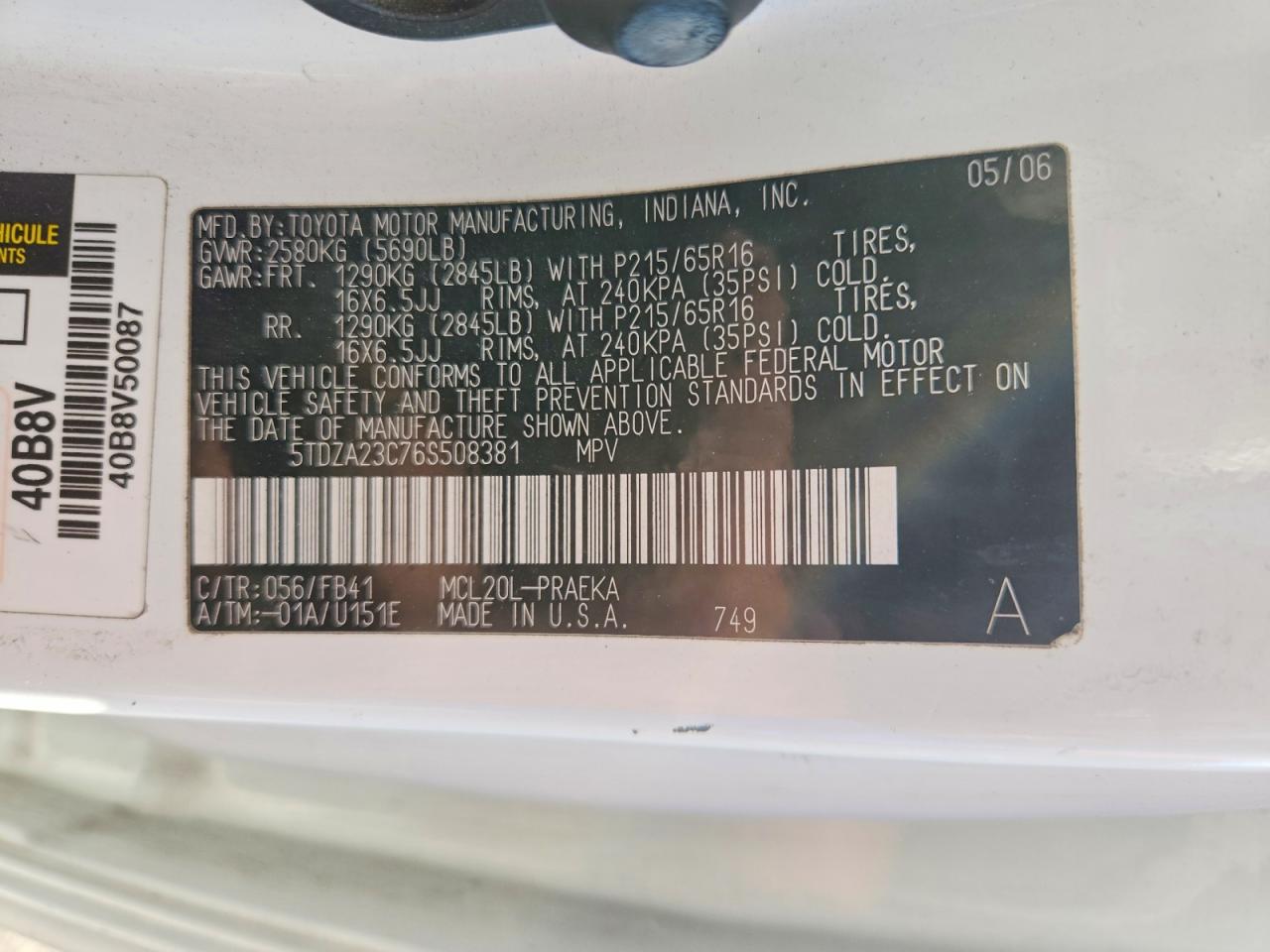 2006 TOYOTA SIENNA CE 8 PASSENGER photo 37