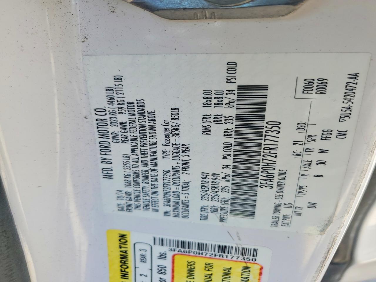 2015 FORD FUSION SE photo 34