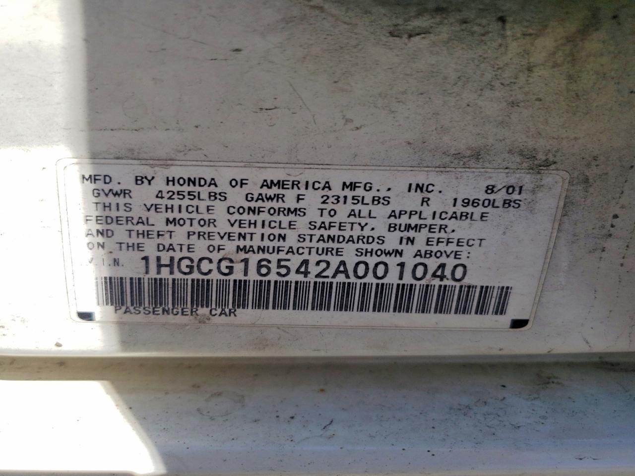 2002 HONDA ACCORD EX photo 25