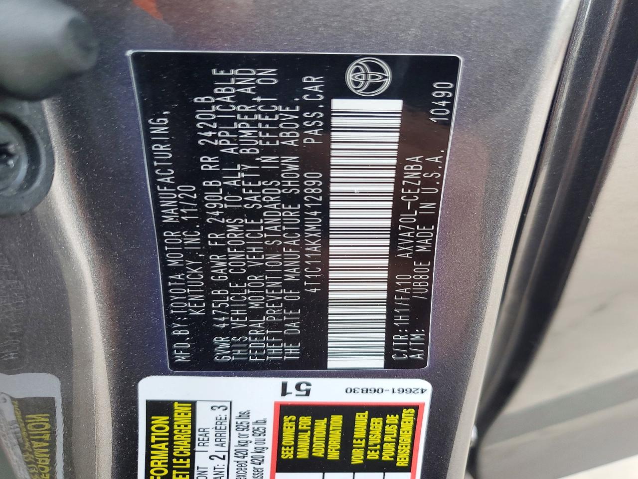 2021 TOYOTA CAMRY LE photo 23