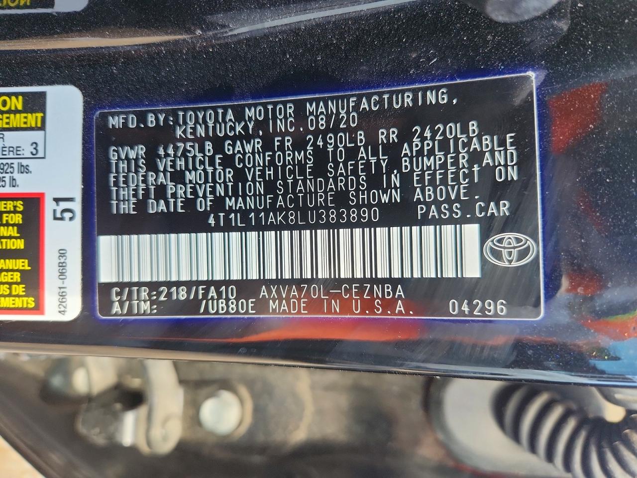 2020 TOYOTA CAMRY LE photo 34