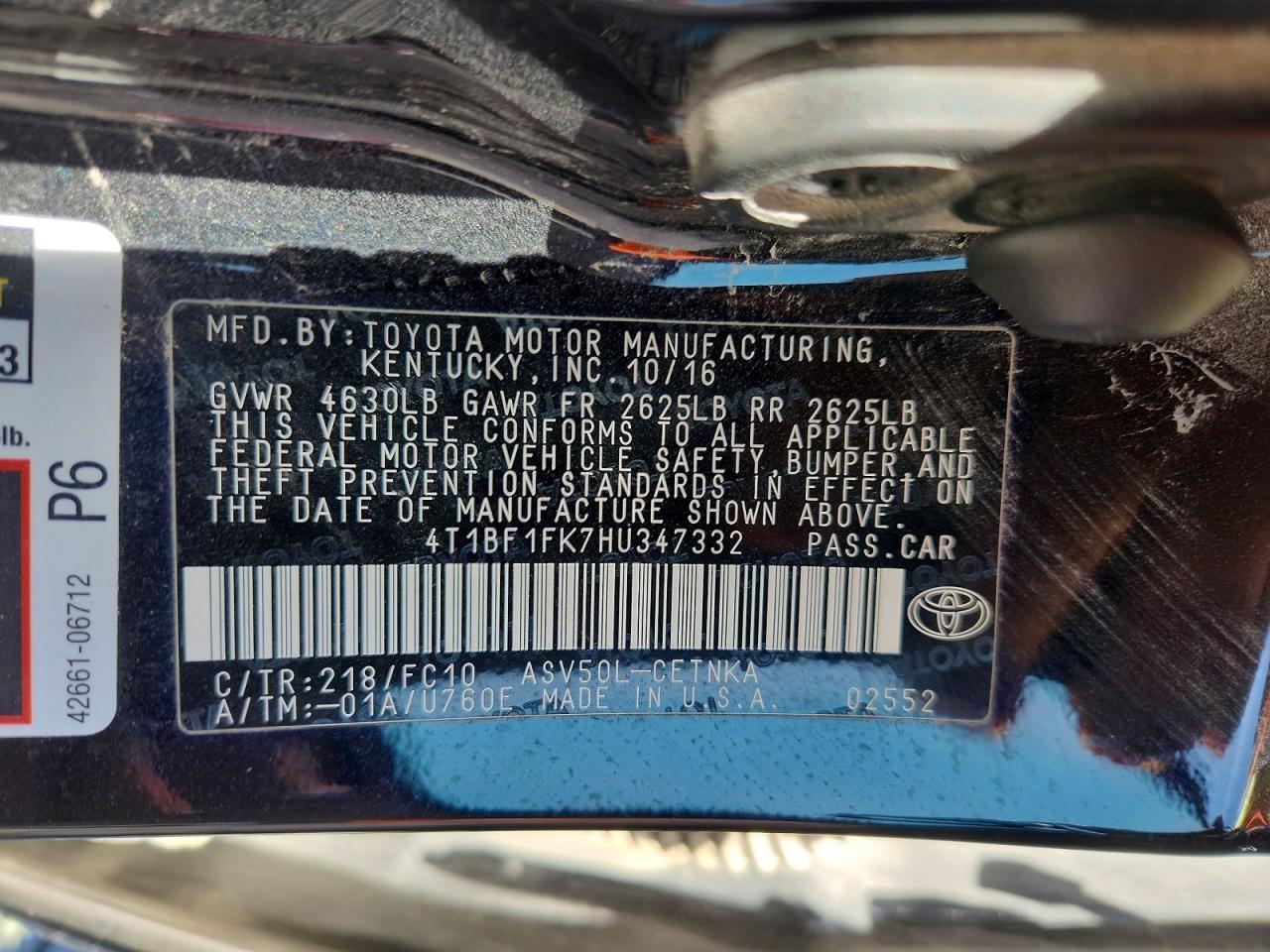 2017 TOYOTA CAMRY LE photo 12
