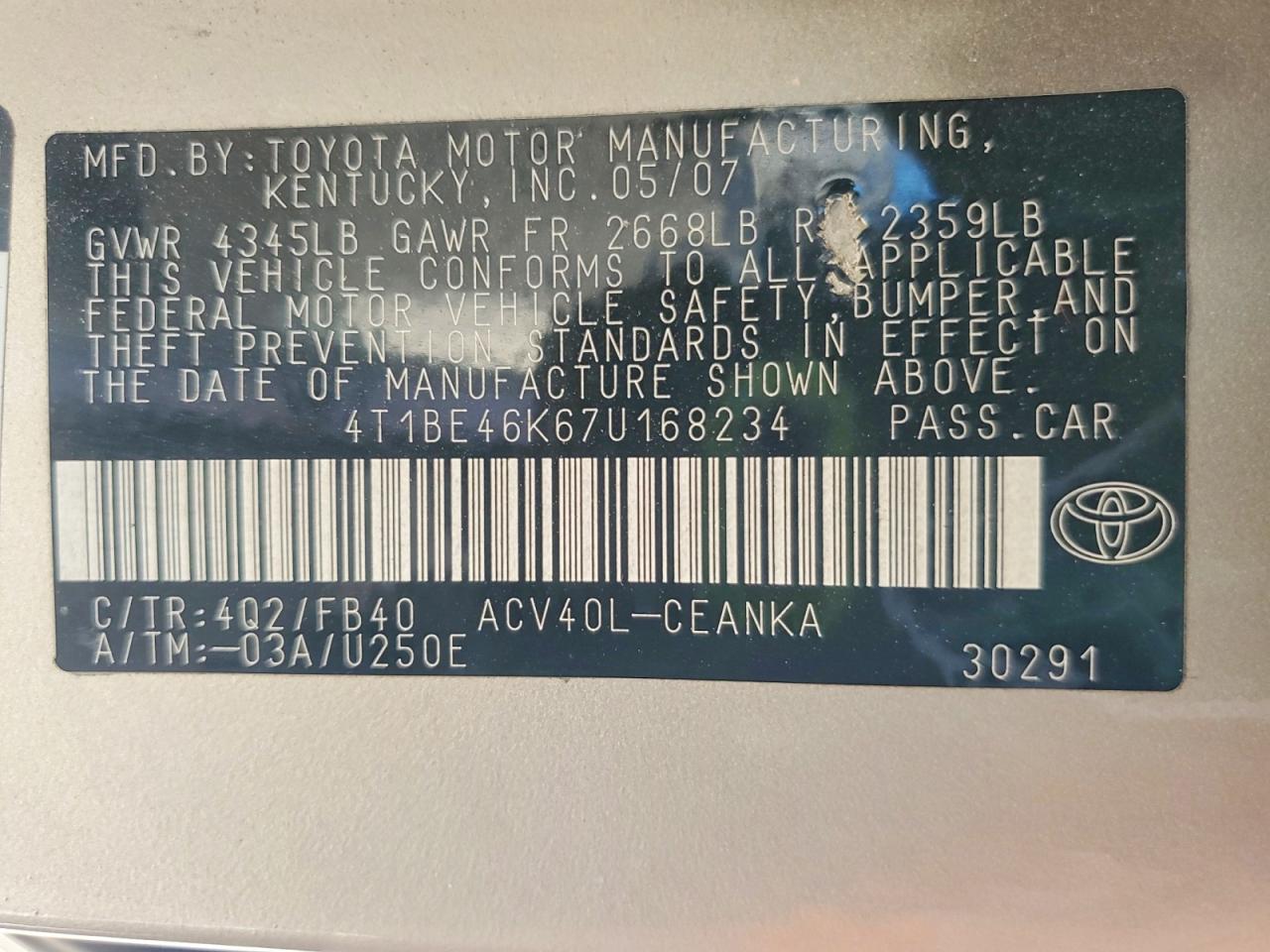 2007 TOYOTA CAMRY LE photo 13