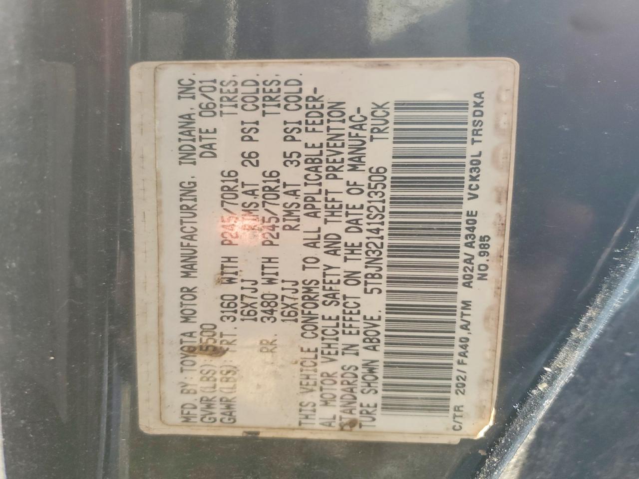 2001 TOYOTA TUNDRA BASE photo 23