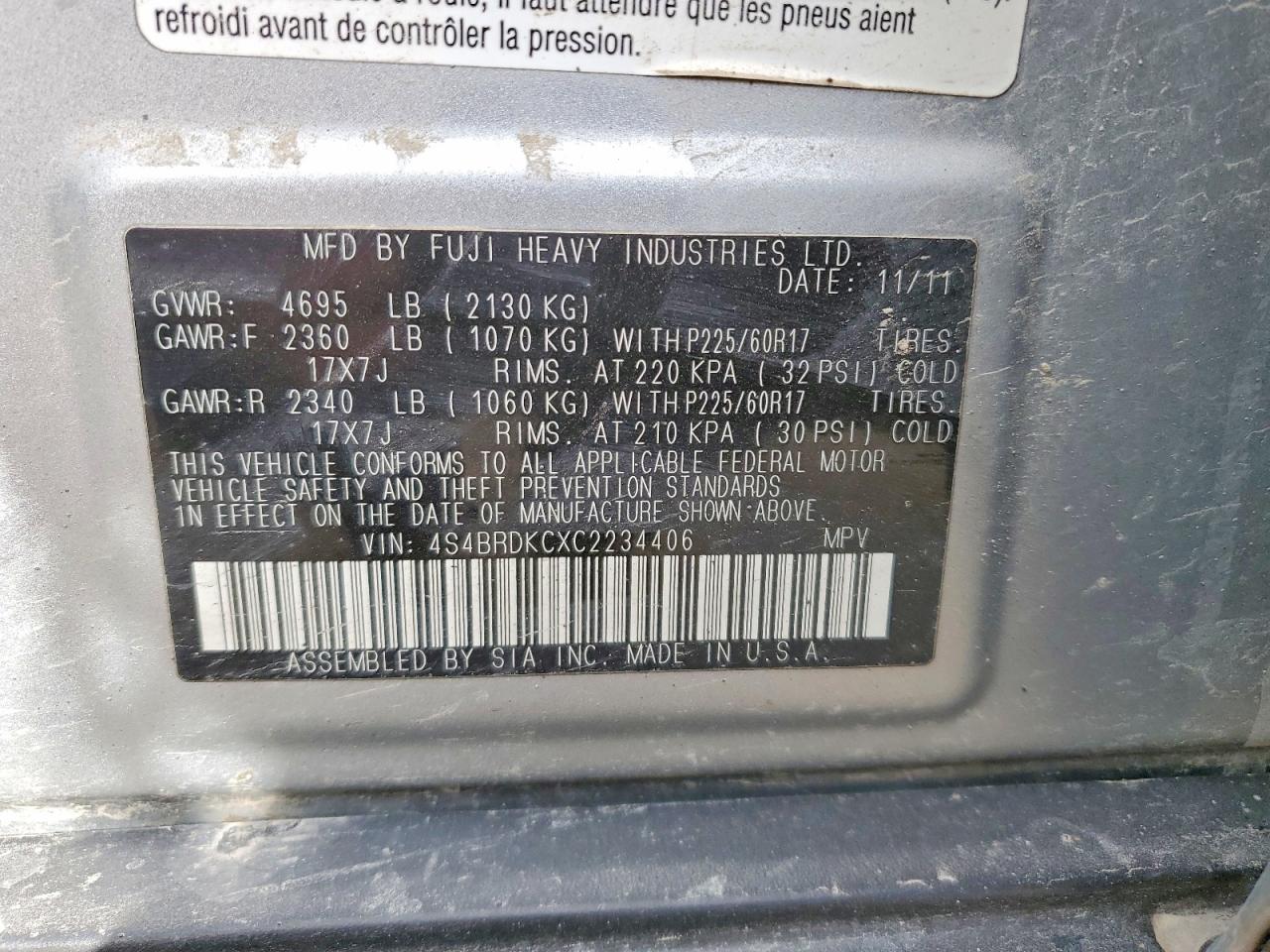 2012 SUBARU OUTBACK 3.6R LIMITED photo 12