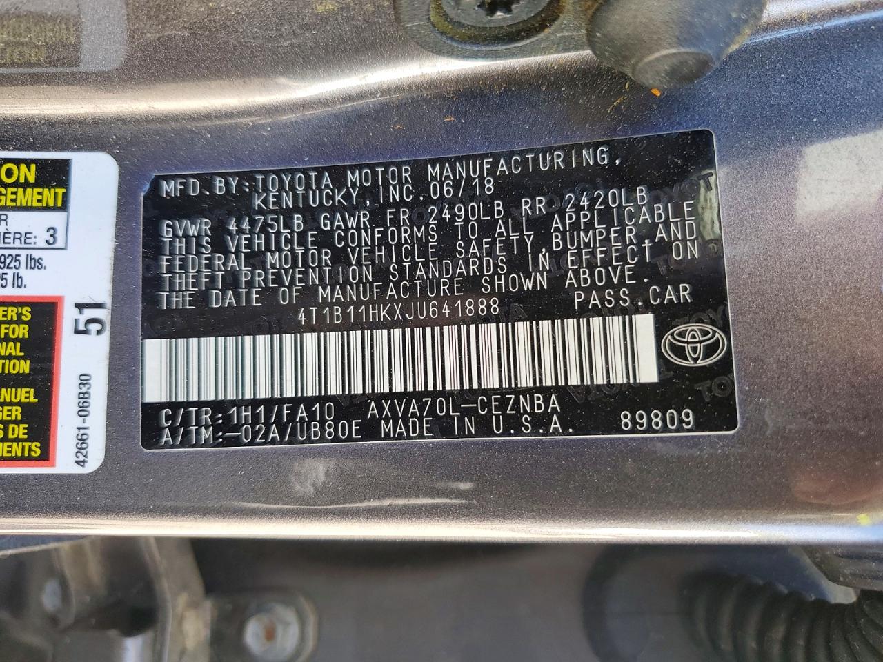 2018 TOYOTA CAMRY LE photo 23