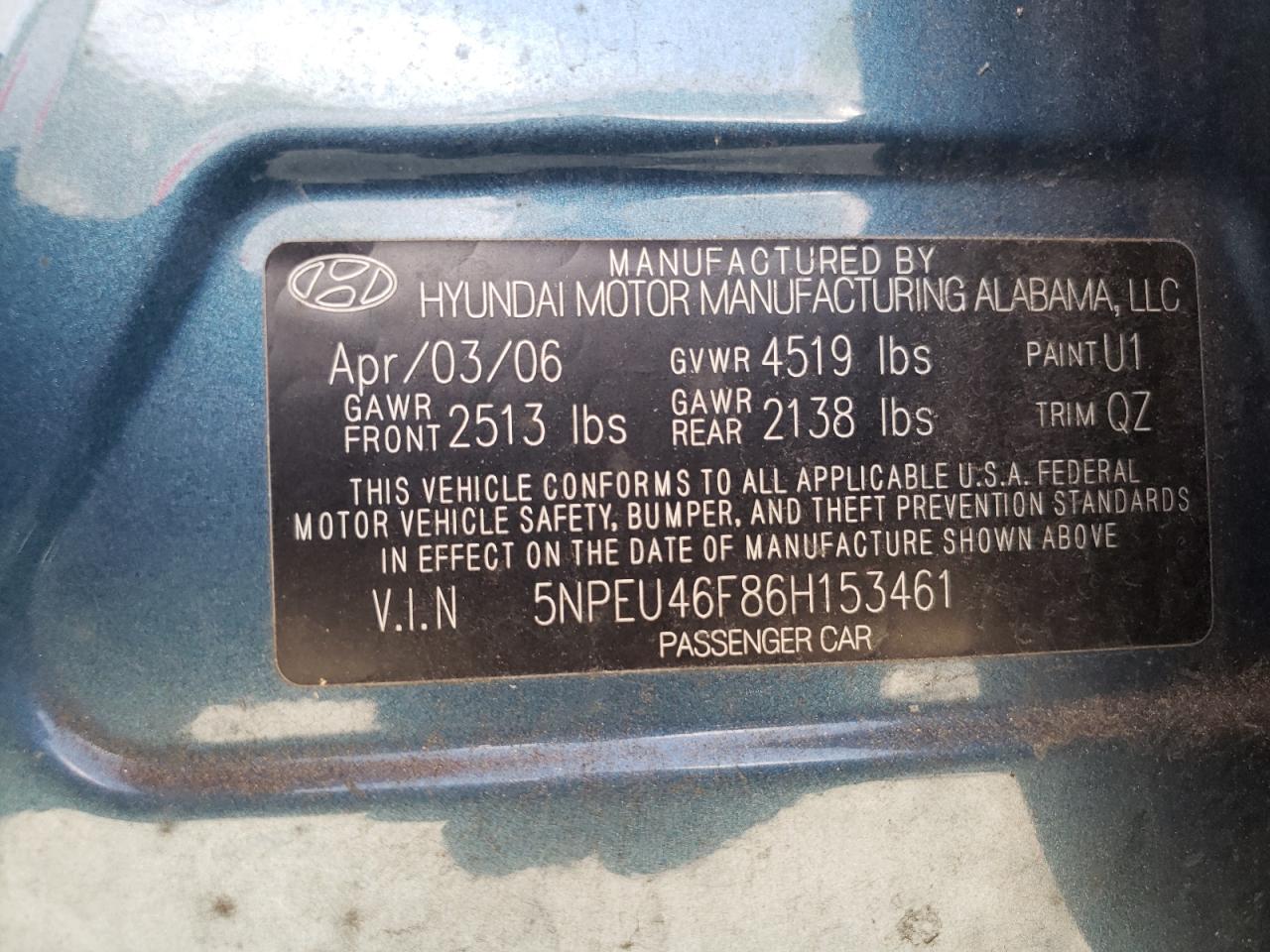 2006 HYUNDAI SONATA GLS photo 23