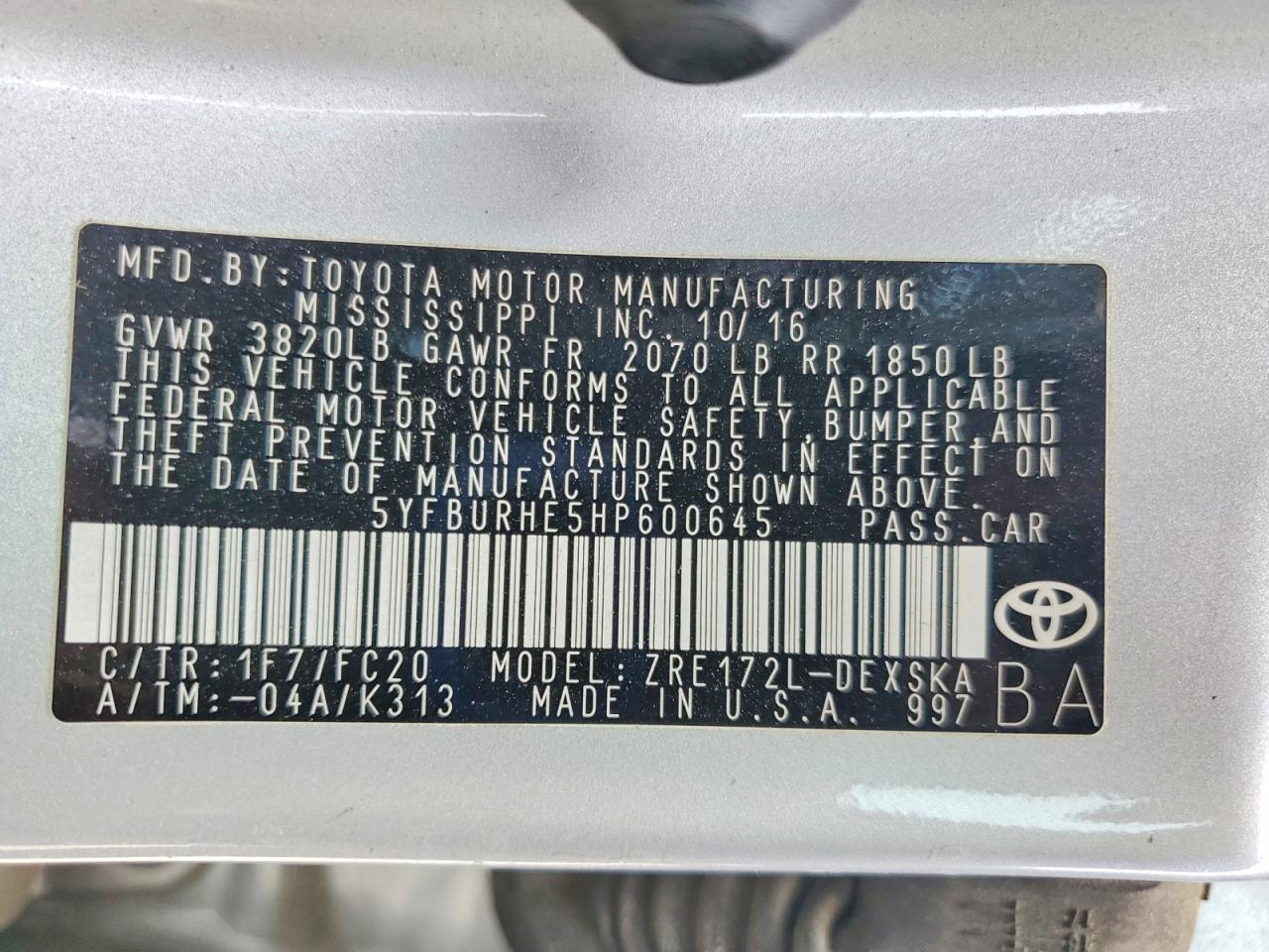2017 TOYOTA COROLLA SE photo 12