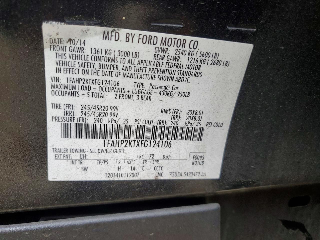 2015 FORD TAURUS SHO photo 23