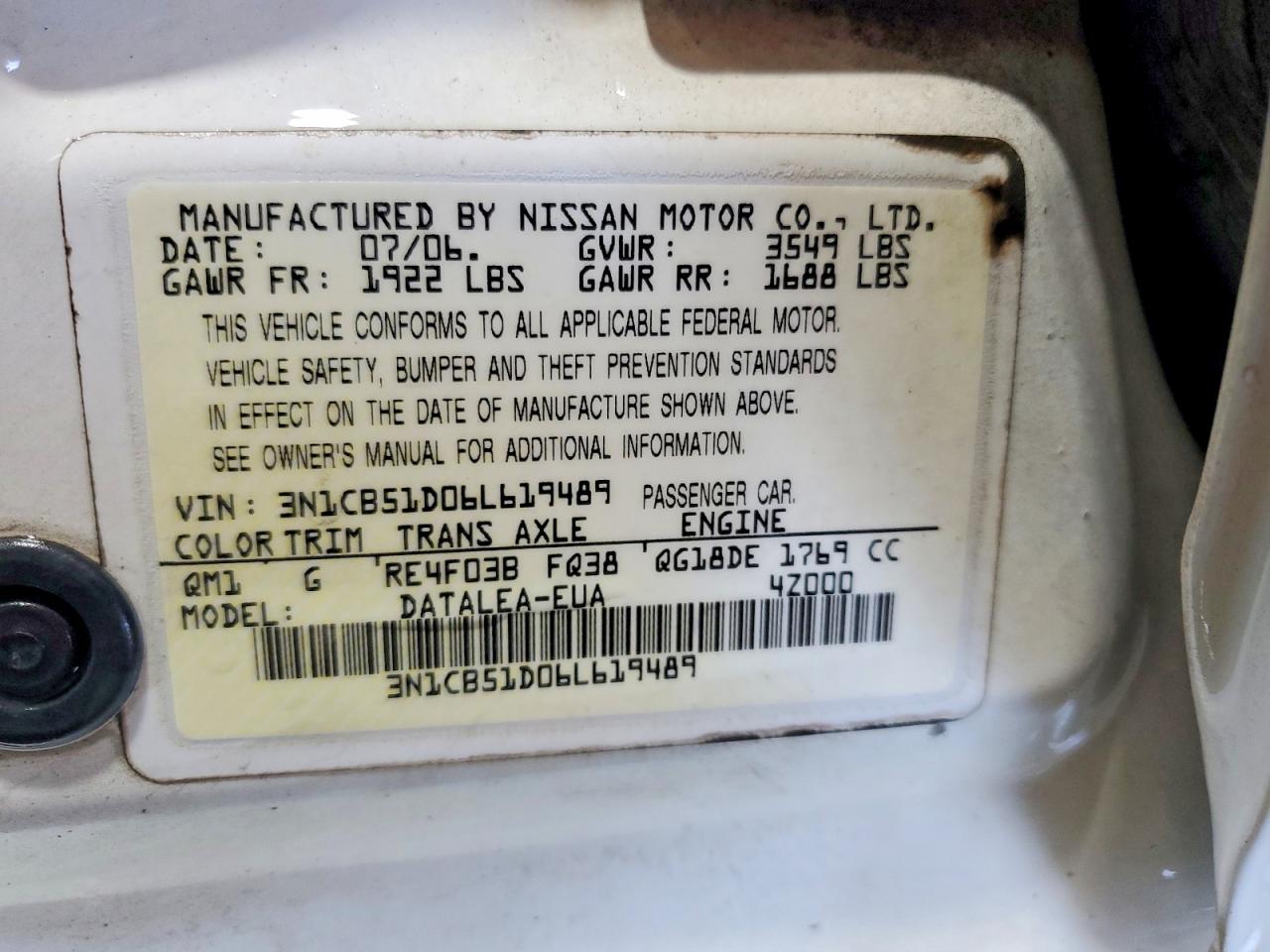 2006 NISSAN SENTRA 1.8 photo 37