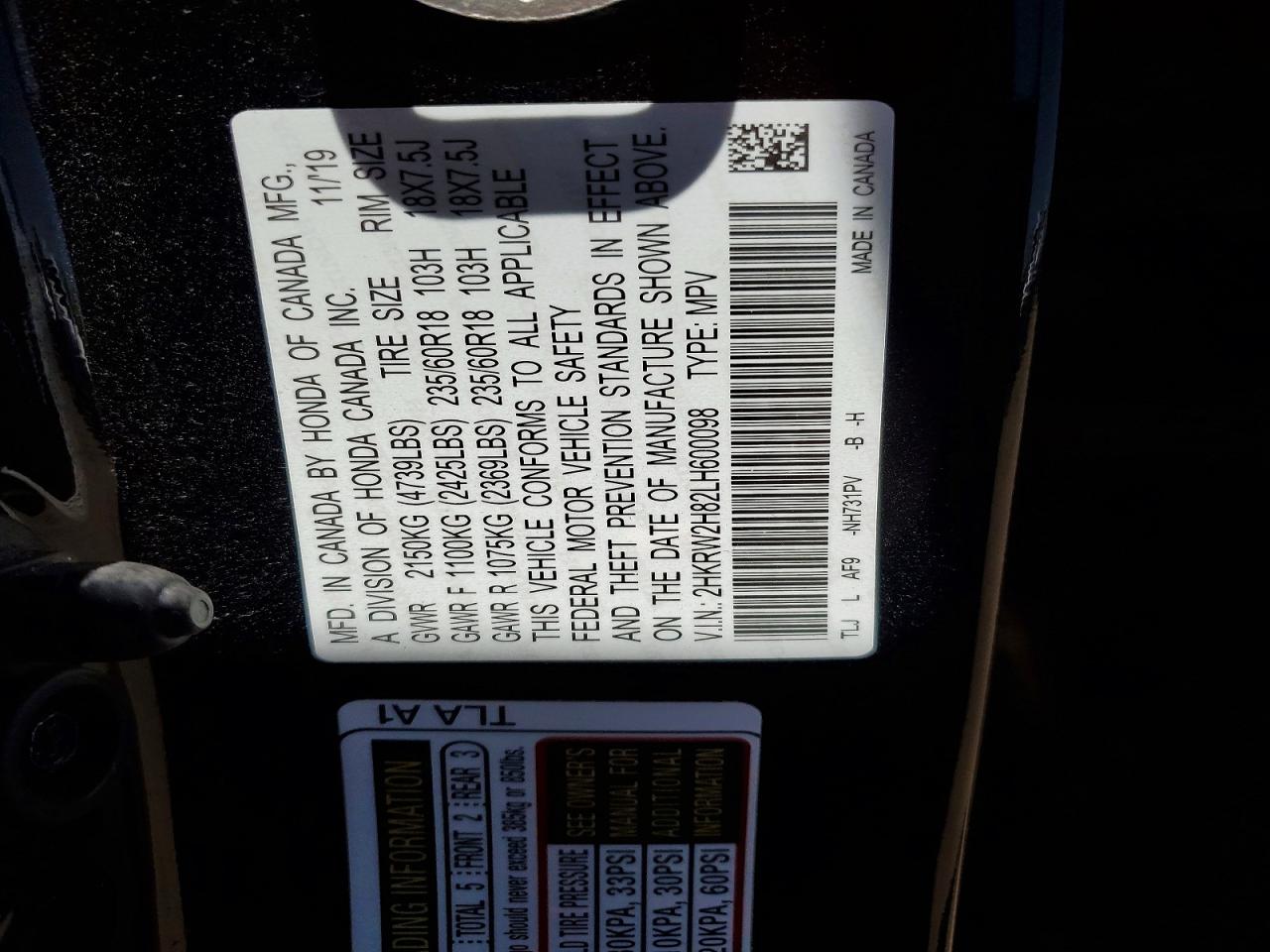 2020 HONDA CR-V EXL photo 13